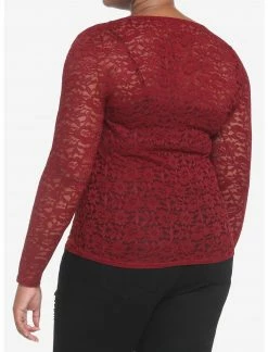 HUNIVERS Burgundy Lace Long-Sleeve Top Plus Size -Her Universe shop unnamed file 1253