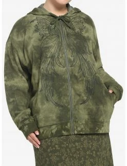 HUNIVERS Fairy Wings Green Tie-Dye Hoodie Plus Size