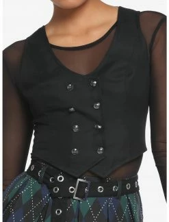 HUNIVERS Black Double-Breasted Girls Vest