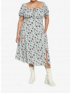 HUNIVERS Frog Mushroom Sage Green Empire Midi Dress Plus Size -Her Universe shop unnamed file 1304