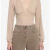 HER Beige Mesh Crop Long-Sleeve Top