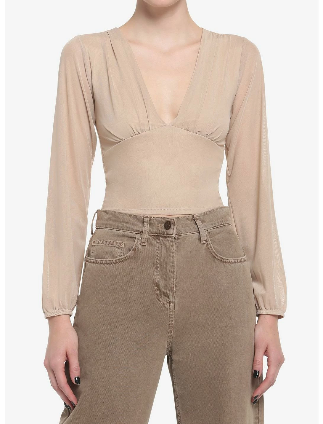 HER Beige Mesh Crop Long-Sleeve Top 1 HER Beige Mesh Crop Long-Sleeve Top