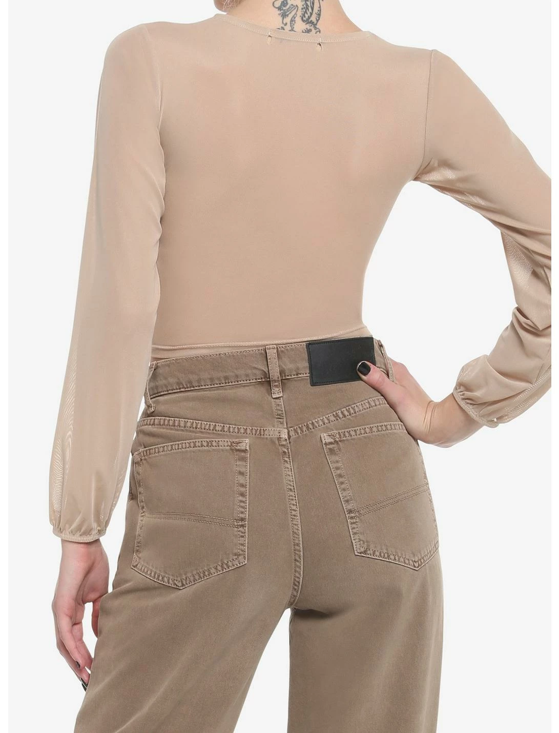 HER Beige Mesh Crop Long-Sleeve Top 3 HER Beige Mesh Crop Long-Sleeve Top - Image 3