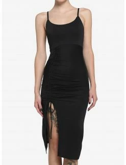 HER Black Ruched Midi Dress