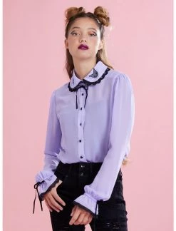 HUNIVERS Kuromi Lavender Sheer Woven Long-Sleeve Top