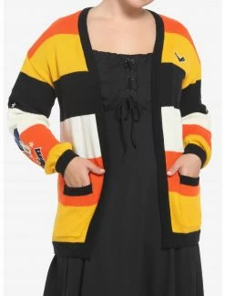 HUNIVERS Her Universe Disney Halloween Mickey Mouse Stripe Open Cardigan Plus Size Her Universe Exclusive