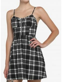 ALMOST Black & White Plaid Zipper Dress