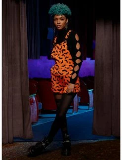 HUNIVERS Orange & Black Bat Shortalls -Her Universe shop unnamed file 1863