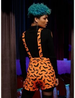 HUNIVERS Orange & Black Bat Shortalls -Her Universe shop unnamed file 1864
