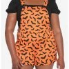 HUNIVERS Orange & Black Bat Shortalls Plus Size