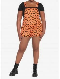 HUNIVERS Orange & Black Bat Shortalls Plus Size -Her Universe shop unnamed file 1866