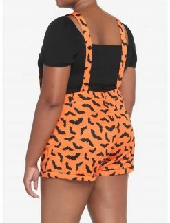 HUNIVERS Orange & Black Bat Shortalls Plus Size -Her Universe shop unnamed file 1867