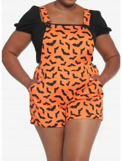 HUNIVERS Orange & Black Bat Shortalls Plus Size -Her Universe shop unnamed file 1870
