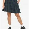 HUNIVERS Green & Blue Plaid Skirt With Grommet Belt Plus Size