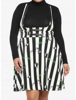 HUNIVERS Beetlejuice Stripe Buckle Suspender Skirt Plus Size