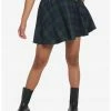 HUNIVERS Green & Blue Plaid Skirt With Grommet Belt