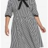 HUNIVERS Black & White Stripe Bow Retro Dress Plus Size