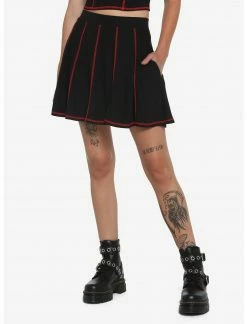 HUNIVERS Black & Red Contrast Stitch Skirt