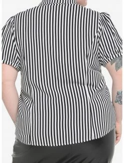 HUNIVERS Black & White Pinstripe Bow Woven Button-Up Plus Size -Her Universe shop unnamed file 2047
