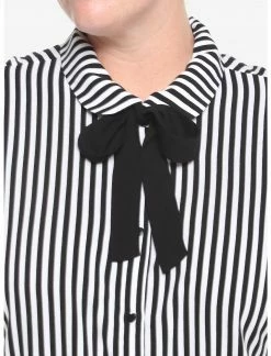 HUNIVERS Black & White Pinstripe Bow Woven Button-Up Plus Size -Her Universe shop unnamed file 2048
