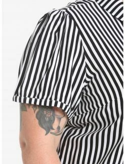 HUNIVERS Black & White Pinstripe Bow Woven Button-Up Plus Size -Her Universe shop unnamed file 2049