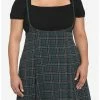 HUNIVERS Green Plaid High-Waisted Suspender Skirt Plus Size