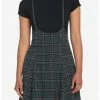 HUNIVERS Green Plaid High-Waisted Suspender Skirt