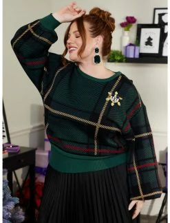 HUNIVERS Her Universe Disney Holiday Plaid Mickey Mouse Knit Sweater Plus Size