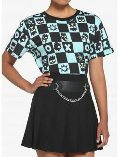 HUNIVERS Badtz-Maru Teal Checkered Crop T-Shirt