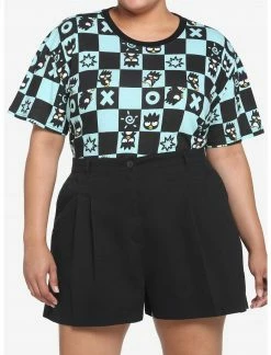HUNIVERS Badtz-Maru Teal Checkered Crop T-Shirt Plus Size