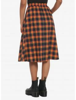 HUNIVERS Orange & Black Plaid Retro Midi Skirt -Her Universe shop unnamed file 2278