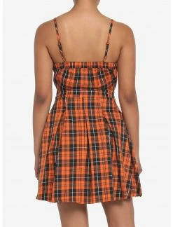 HUNIVERS Black & Orange Plaid Pleated Lace-Up Dress -Her Universe shop unnamed file 2413