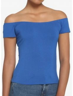HUNIVERS Blue Off-The-Shoulder Top