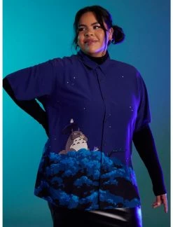 HUNIVERS Studio Ghibli My Neighbor Totoro Night Sky Woven Button-Up Plus Size