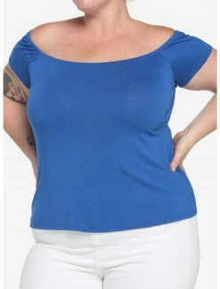 HUNIVERS Blue Off-The-Shoulder Top Plus Size