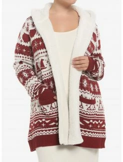 HUNIVERS Harry Potter Fair Isle Sherpa Open Cardigan Sweater Plus Size