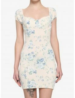 ALMOST Ivory & Blue Floral Bodycon Dress