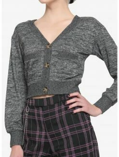 HUNIVERS Heather Grey Button-Up Crop Hacci Cardigan