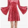 HER Red Crushed Velvet Bell Sleeve Mini Dress