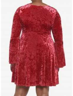HER Red Crushed Velvet Bell Sleeve Mini Dress Plus Size -Her Universe shop unnamed file 319