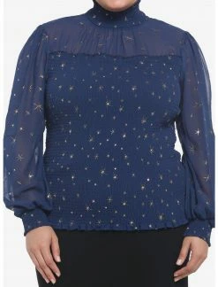 HUNIVERS Her Universe Blue & Gold Star Mockneck Top Plus Size