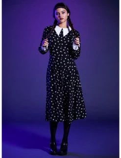 HUNIVERS Wednesday Icons Collar Long-Sleeve Dress -Her Universe shop unnamed file 416