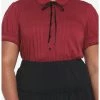 HER Dark Red Ribbon Tie Woven Button-Up Plus Size
