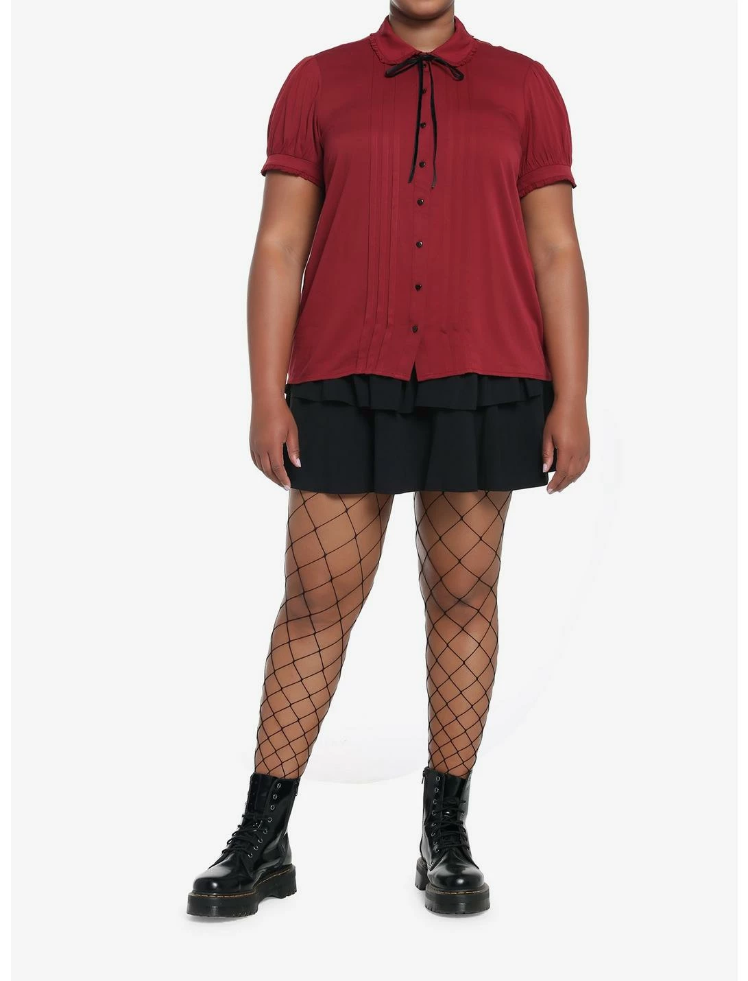 HER Dark Red Ribbon Tie Woven Button-Up Plus Size 2 HER Dark Red Ribbon Tie Woven Button-Up Plus Size - Image 2