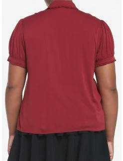 HER Dark Red Ribbon Tie Woven Button-Up Plus Size 5 HER Dark Red Ribbon Tie Woven Button-Up Plus Size -Her Universe shop unnamed file 458