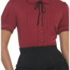 HER Dark Red Ribbon Tie Woven Button-Up