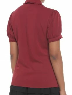 HER Dark Red Ribbon Tie Woven Button-Up -Her Universe shop unnamed file 465