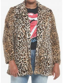 HER Leopard Faux Fur Coat Plus Size