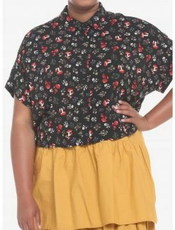 HER Mushroom Allover Print Woven Button-Up Plus Size