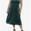 HUNIVERS Green Velvet Midi Slip Dress Plus Size